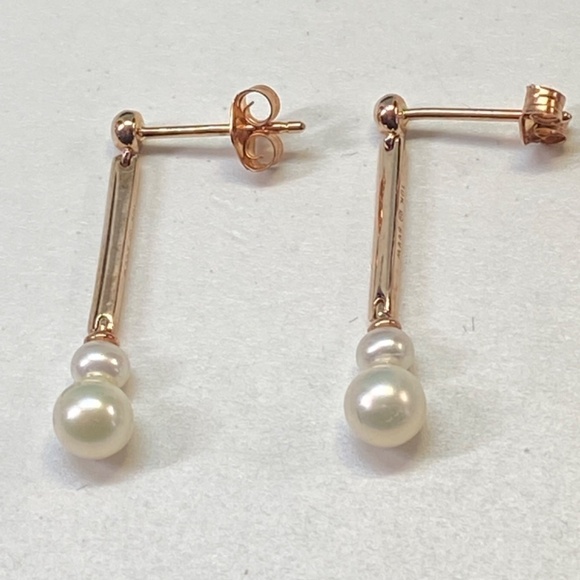 10k Rose Gold Pearl Dangle Earrings New with box - Picture 3 of 5